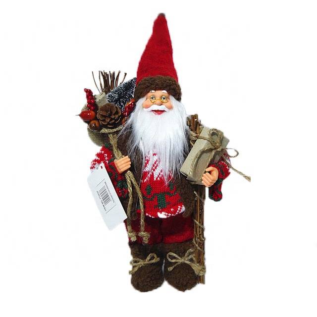 Wholesale 30 cm Nordic Xmas decor Plastic Standing Santa Claus Christmas figure in fabric cloth