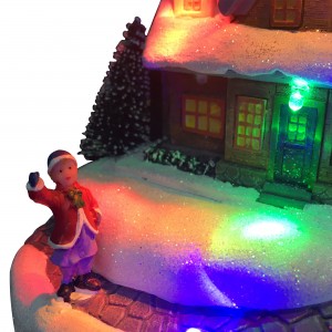 LED light up animated Santa Flying resin musical Christmas village for seasonal decor and gift