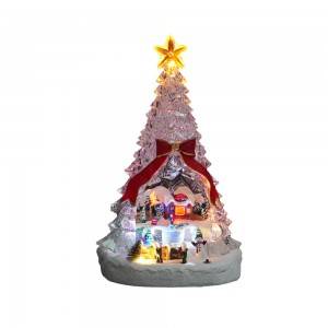 Custom Christmas Scene rotating tabletop Led Acrylic Xmas Trees Decor with music and tryme