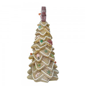 2022 New arrival Christmas Decorations Handmade Resin Crafts Customized LED Christmas tree shaped Gingerbread house