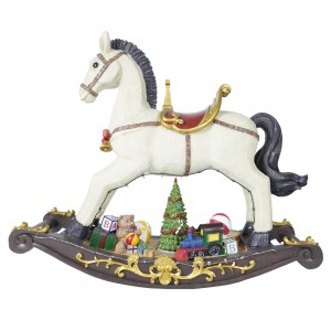New arrive wholesale customized noel holiday decor Led Christmas resin musical rocking horse with 8 songs