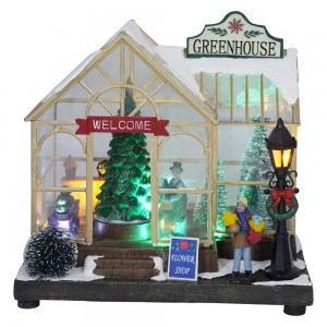 2022 New Arrival Led Music Promo Gift Diy  Plastic Christmas Flower shop House  with rotating tree