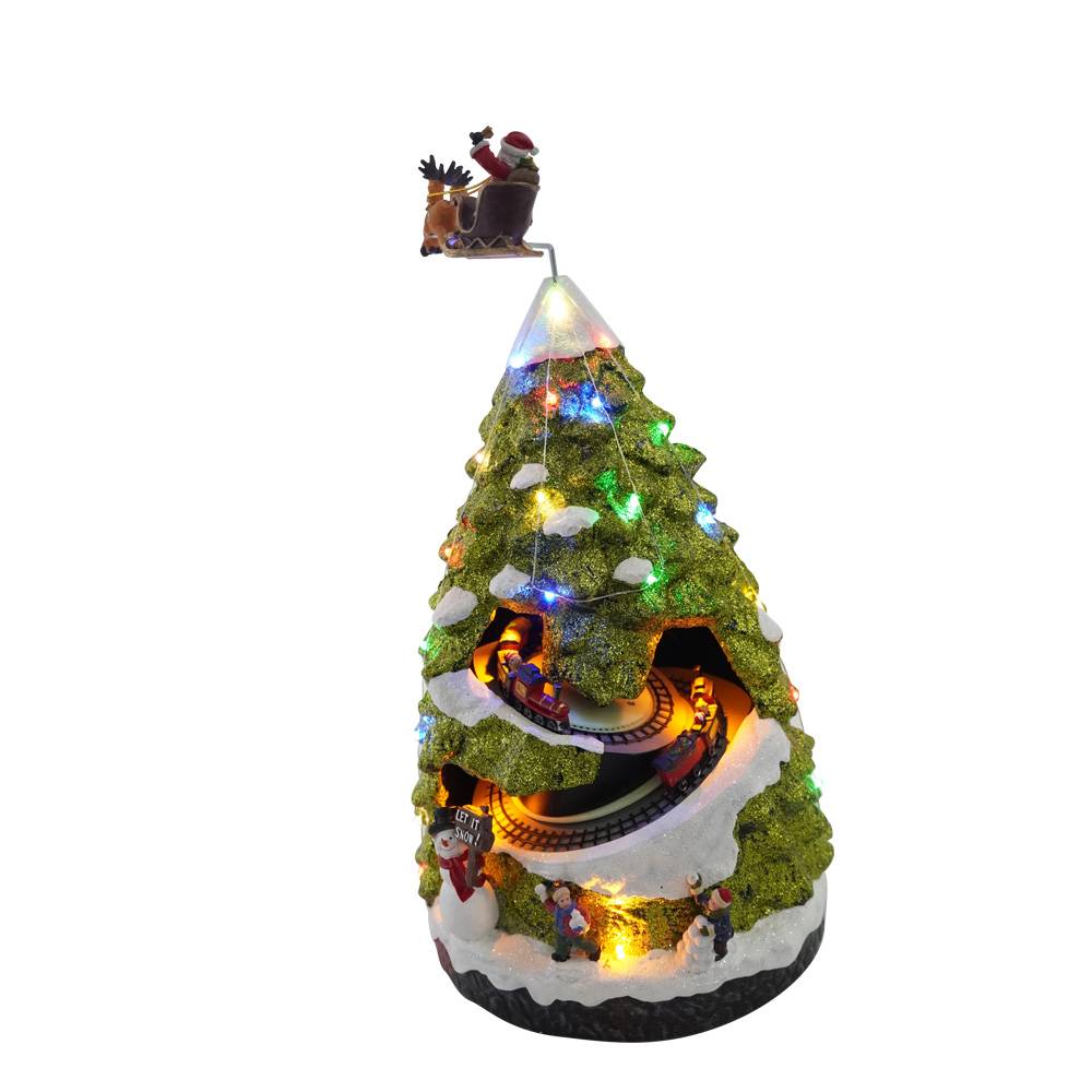 Wholesale custom made rotating noel Xmas scene Led musical Polyresin Christmas tree with movement