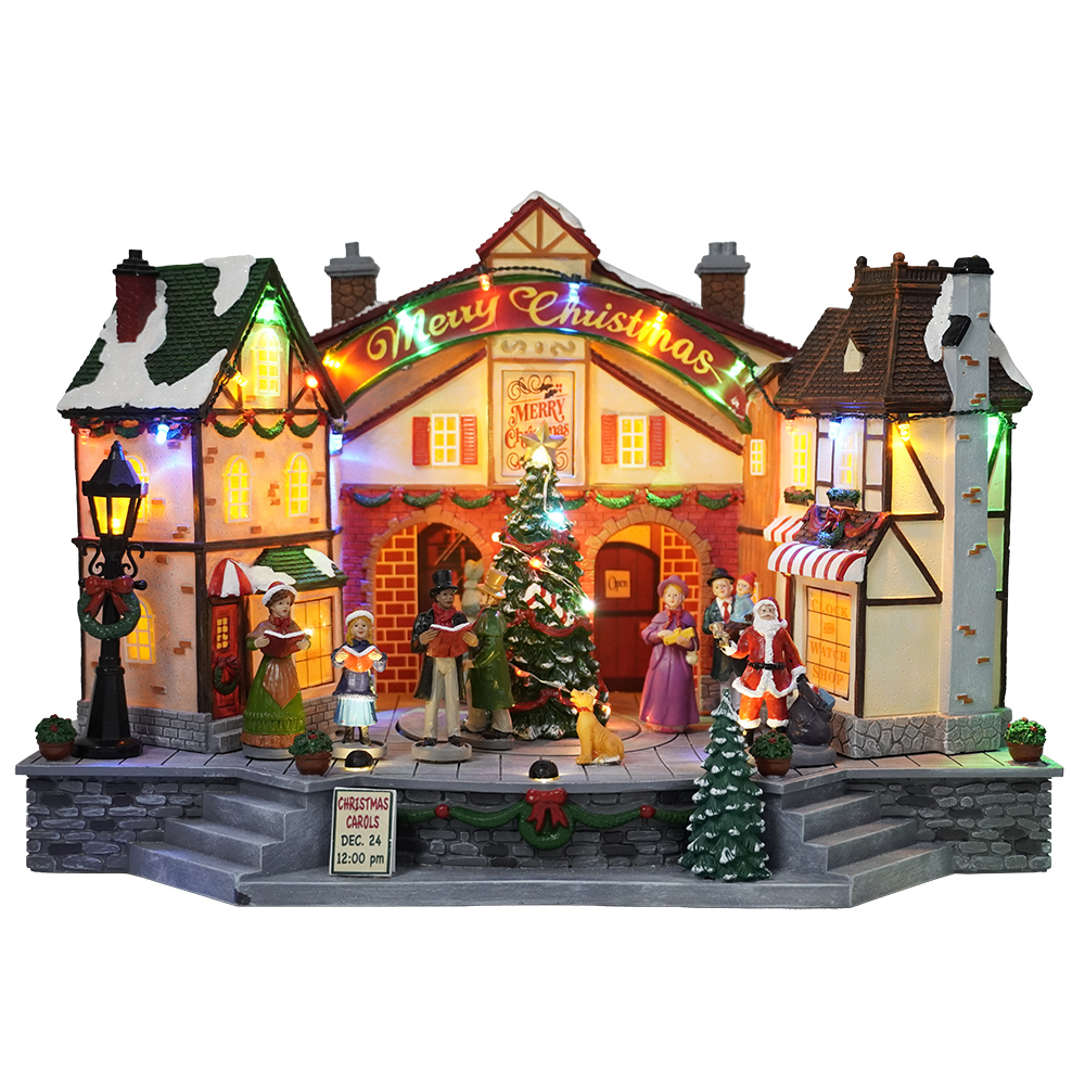 Polyresin LED Santa shop decoration big village fiber optic Christmas town houses