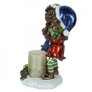 New Arrive Christmas Decorations Resin Black Elf Statue with LED Candle