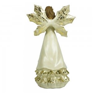 Wholesale custom gold resin prayer gesture angel statue with LED candle and wings