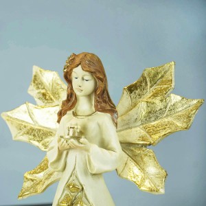 Wholesale Custom nativity religious Christmas resin angel statue with LED Candle and wings