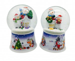 Couple custom religious figure snowman and santa claus snow globe