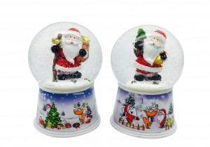 Couple custom religious figure snowman and santa claus snow globe