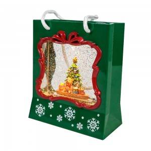 MELODY LED light up water spinning Xmas tree scene Swirling Glitter hanging Gift Box Lantern Christmas snow globe