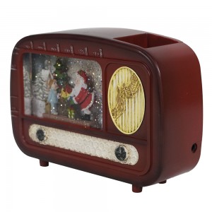 MELODY LED light up Xmas Santa scene Radio giltter swirling water Christmas snow globe lantern