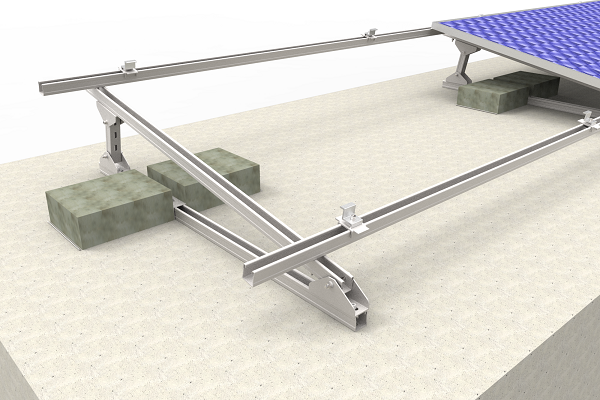 Concrete flat roof steel ballasted solar mounting system
