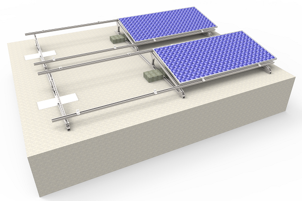 Sistema de montagem solar com lastro de aço para telhado plano de concreto