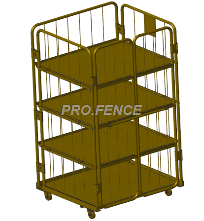 Troli roll cage tugas berat untuk transportasi dan penyimpanan material (4 rak)