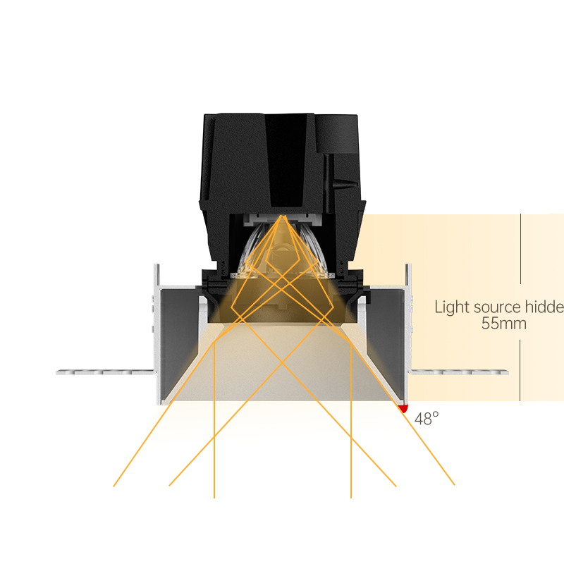 مصباح LED مربع مجوف بزاوية قابلة للتعديل يمكن أن يضيء مصباح LED من الألومنيوم المضاد للوهج صورة مميزة