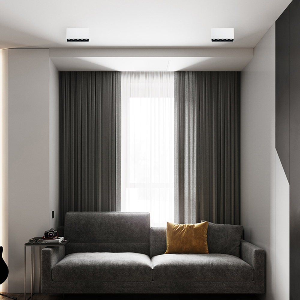 မျက်နှာပြင် တပ်ဆင်ထားသော Downlight Square LED Grille Linear Spot Light ဧည့်ခန်း အိပ်ခန်း မျက်နှာကျက်မီး အထူးအသားပေးပုံ
