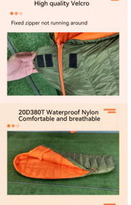 xueruisha custom army green camping survival emergency ultralight mummy feather duck down goose down sleeping bag