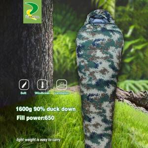 Camouflage shell wetterdicht rip-stop draachbere militêre slieptas foar ekstreem kâld waar