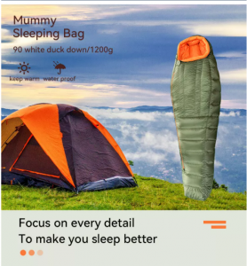 xueruisha custom army green camping survival emergency ultralight mummy feather duck down goose down sleeping bag