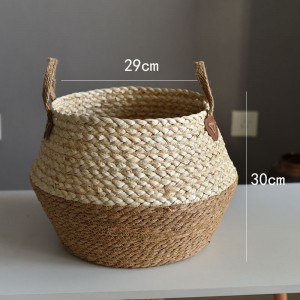 Natural corn and straw basket,cotton rope basket with 2 handles,foldable,set of 3