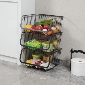Fruit Vegetable Storage Basket,Wire Storage Basket for Organizing,Metal Basket for Kitchen, Black and white.multi-layer shelf,3 styles