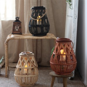 Rattan Woven Lantern Contemporary Home Decor Candle Holder,Natural,brown and black color