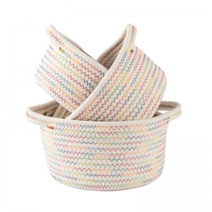 Round cotton rope storage baskets with handles,small and exquisite,set of 3