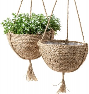 Komplet visećih košara za sadnju od prirodne morske trave, posude za unutarnje biljke, boho dekor pokrivač za posude za biljke, 12,4 (D) 6,3 (V) inča