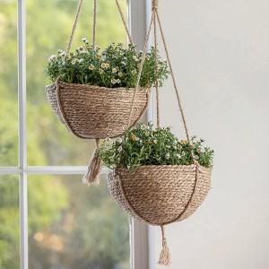 Natural Seagrass Hanging Planter Basket Set, Indoor Plant Pots, Boho Decor Plant Pot Cover, 12.4 (D) 6.3 (H) Inch