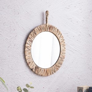 Water hyacinth Woven Mirror Vintage , Vintage Round Wall Hanging Mirror,Art Decoration for Home,13.6 Inch