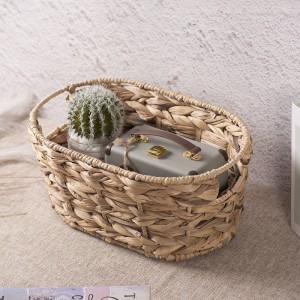 Woven oval seagrass basket,Natural Water hyacinth basket with handles