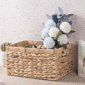 Storage Container, Natural Water Hyacinth Storage Bins Rectangular Basket,13×9.8 Inch
