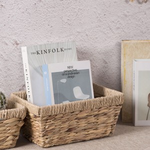 Water hyacinth Storage Box + Iron, Rectangular Box – Book Storage – Seagrass Handwoven Baskets – Storage Basket – Decoration Box