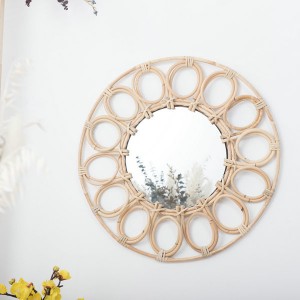 Ogledalo od ratana Zidno ogledalo za šminkanje Okvir suncokreta Prirodno ogledalo Okruglo ogledalo za montažu na zid u seoskom stilu za dnevni boravak Spavaća soba