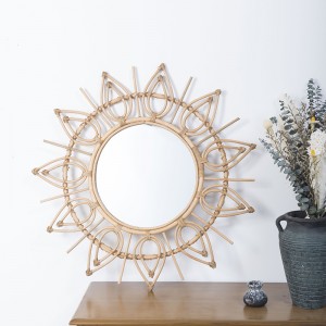 Ogledalo od prirodnog ratana, zidni viseći dekor zrcala, kućna dekoracija 23,6 inča
