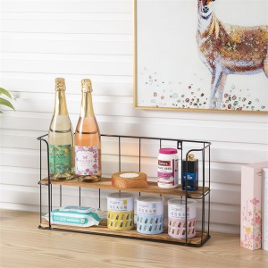 Wire Storage Baskets for Organizing,Metal Basket for Kitchen, Wall hanging basket with Wood Board Base, Black and white.