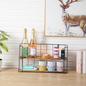 Wire Storage Baskets for Organizing,Metal Basket for Kitchen, Wall hanging basket with Wood Board Base, Black and white.