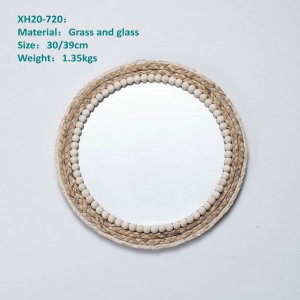 Boho Round Hanging Wall Mirror Decorative Rattan Circle Wall Mounted Mirror for Farmhouse, Living Room, Bedroom, Bathroom