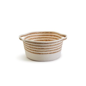 Cotton Rope and Hyacinth Round Storage Basket with Side Handles 3 SIZES