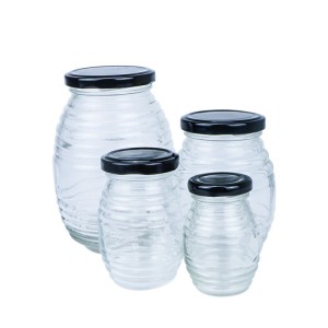 Transparent Round Glass Threaded Honey Jar with Tin Lid