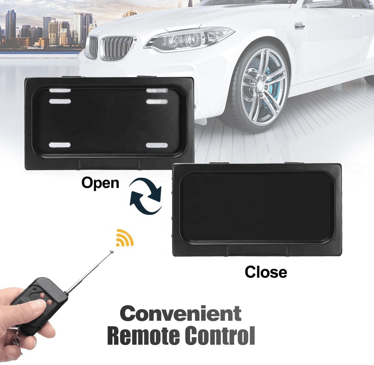 Remote control Stealth License Plate Holder para sa USA /CANADA/MEXICO Standard Car Plate Frame Itinatampok na Larawan