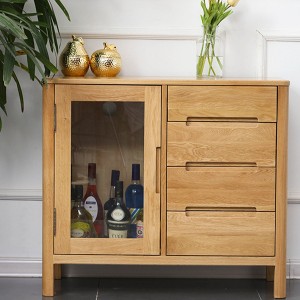 Solid wood sideboard simpleng storage cabinet na may isang pinto at apat na drawer#0105
