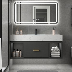 Combinação de armário de banheiro de mármore nórdico pia de madeira maciça lavatório #0140