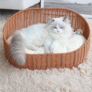 Yıkanmış dört mevsim köpek kulübesi rattan evcil hayvan kulübesi yaz kedi yatağı net kırmızı kedi kulübesi bakımı kolay