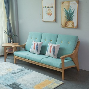 Sofá minimalista nórdico para sala de estar de madeira maciça combinação de tecido de canto 0284