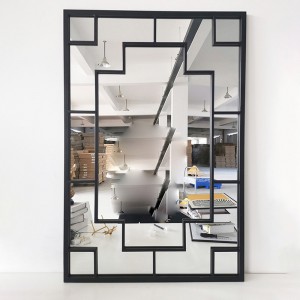 Geležinis stačiakampis juodo rėmo dekoratyvinis europietiškos minimalistinės sieninės suknelės kūrybinis geležinis veidrodis