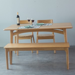 שולחן אוכל נורדי מעץ מלא רגל עגול ביתי מלבני 0283