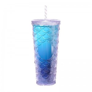 2023 22OZ Нова чаша със сламка Дизайн с двойна стена Блестящ градиент Чаша за чаша за вода със сламка Персонализирана чаша с лого сламка Чаша