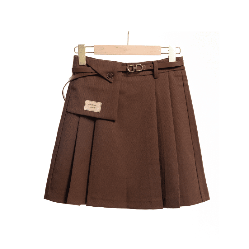 Belt pleated skirt tare da ƙirar tambari na musamman