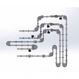 Transportador de cadea flexible da industria de bebidas de deseño modular de plástico feito en fábrica/cinta transportadora modular/liña de sistema de transporte de flexión lateral